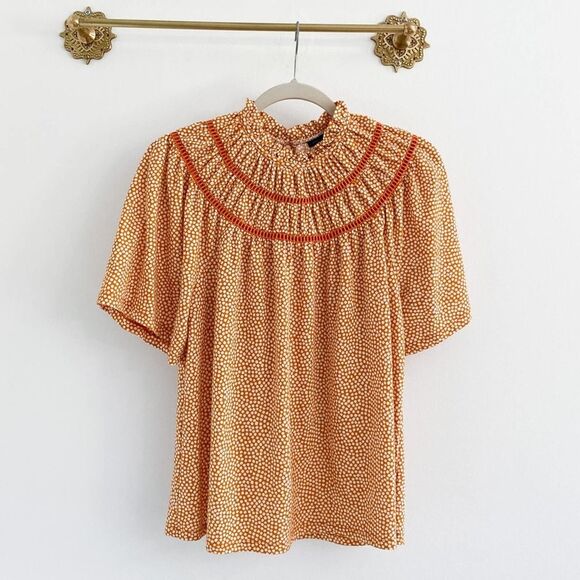 Ann Taylor Dot Cutout Flutter Sleeve Ruffle Top - Picture 2 of 7